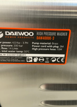 Daewoo DA high-pressure cleanerW400E-3, 200 bar