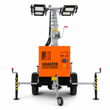 Graefer Alpha LED světelná věž 7,6 m | 4 × 320W LED | Silniční přívěs | Etapa V | 145 hodin autonomie