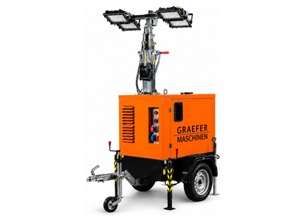Graefer Alpha LED-Lichtmast 7,6 m, 4 × 320 W LED, Straßenanhänger, Stage V, 145 Stunden Autonomie