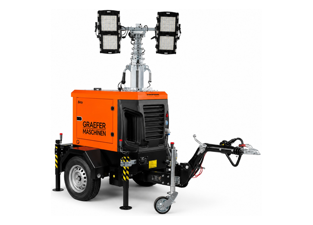 Graefer Beta LED Lichtmast 8,4 m, Hydraulisch, 400.000 Lumen, Stage V Diesel, Straßenanhänger, 200 h Autonomie – Ansicht 2